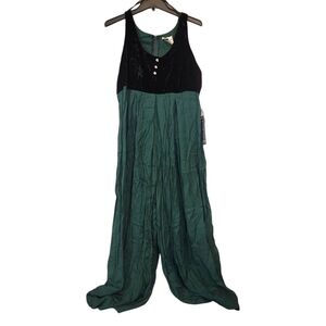 Vintage 90s Jeffery & Dara by Linda Hutley Black Velvet & Green Jumpsuit Size 11
